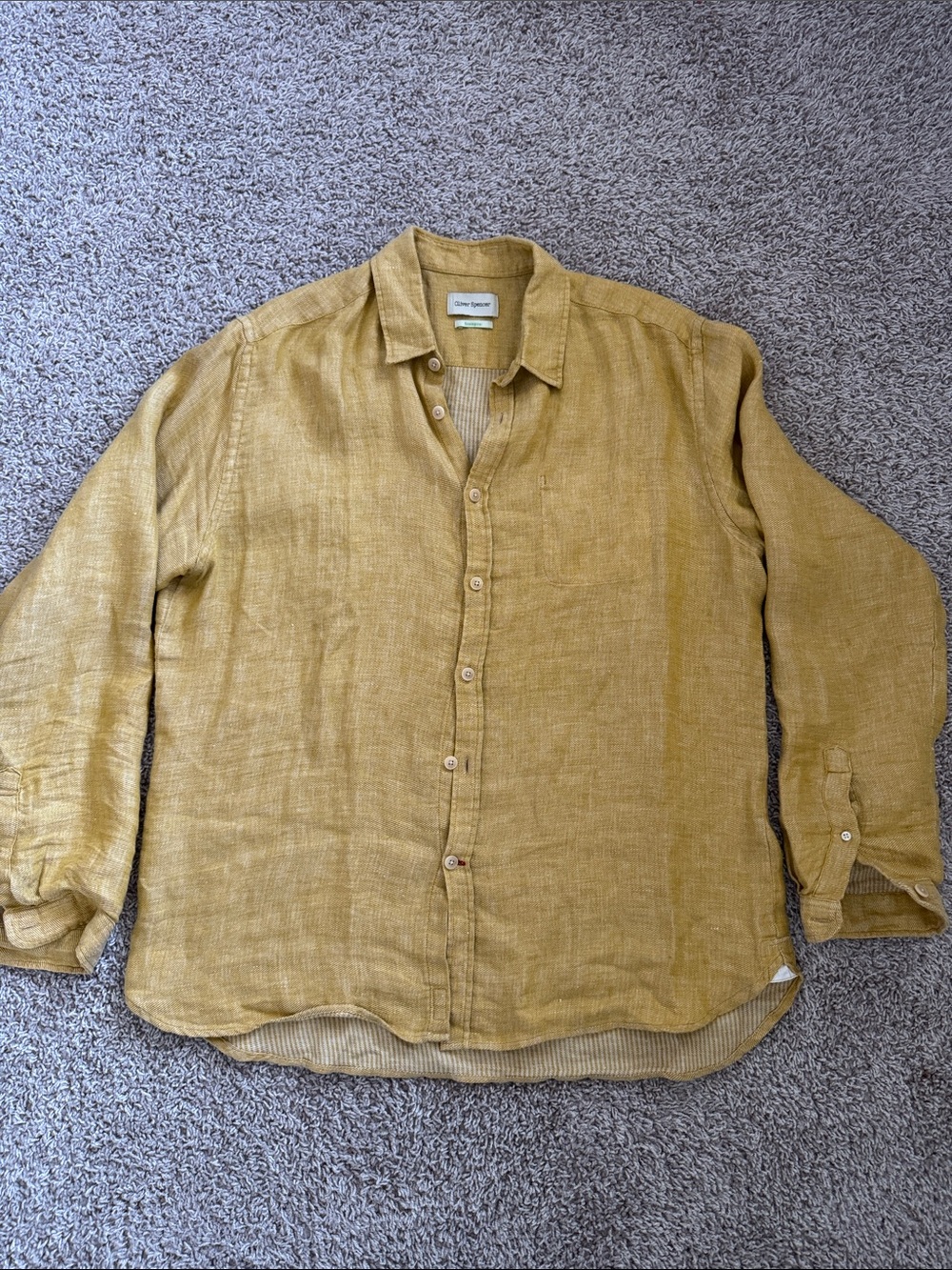 Oliver Spencer Men's Linen Button-Down Shirt in Mustard Yellow